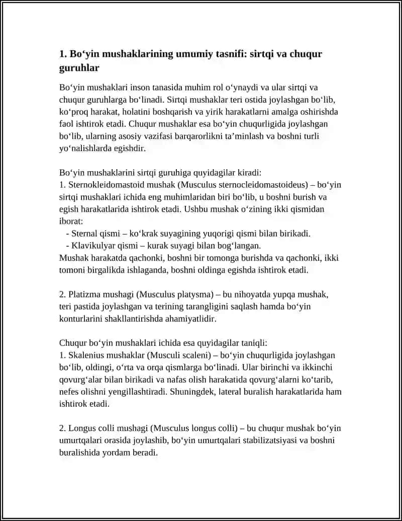 BO‘YIN MUSHAKLARI: TASNIIFI, TOPOGRAFIK VA FUNKSIONAL ANATOMIYASI 4