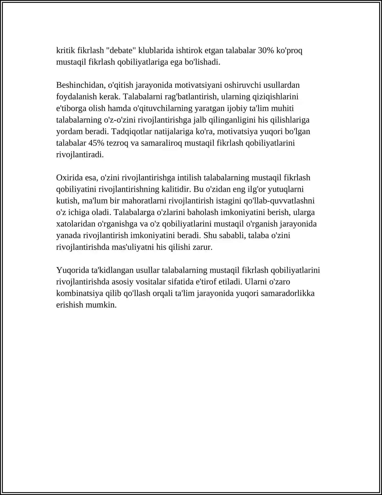 TALABALARNING MUSTAQIL IJODIY FIKRLASHINI SHAKILLANTIRISH VA RIVOJLANTIRISH TEXNIKASI 4