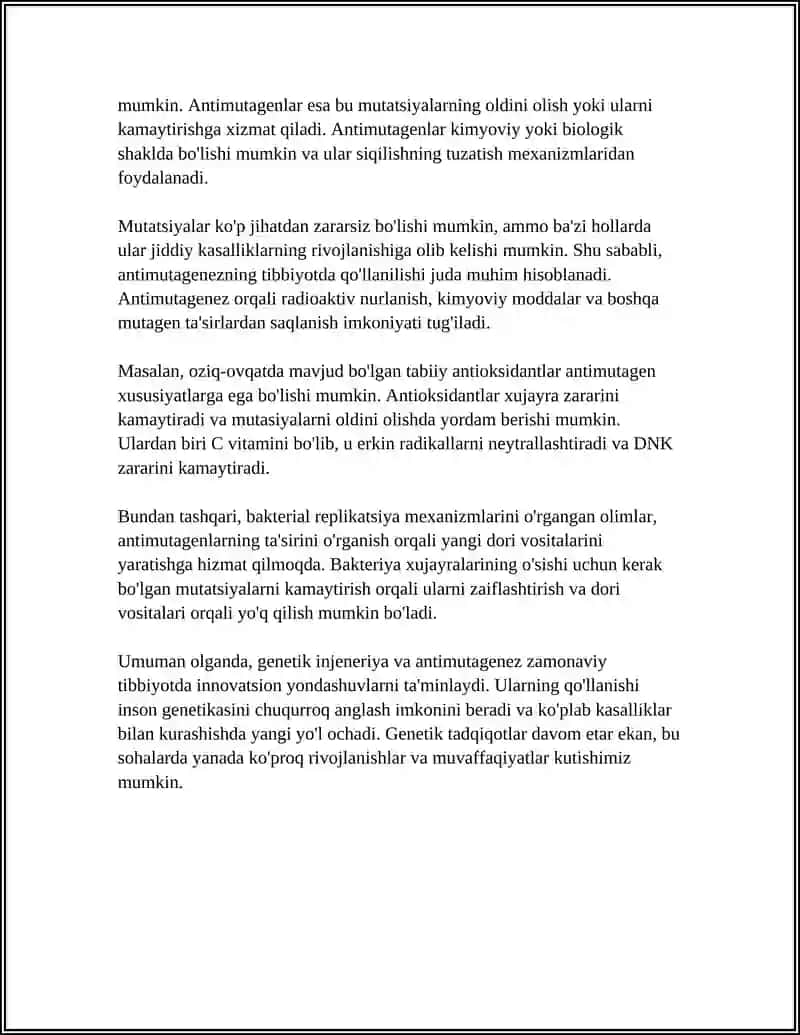 GENETIK INJENERIYANING TIBBIYOTDAGI ROLI. ANTIMUTAGENEZ 4