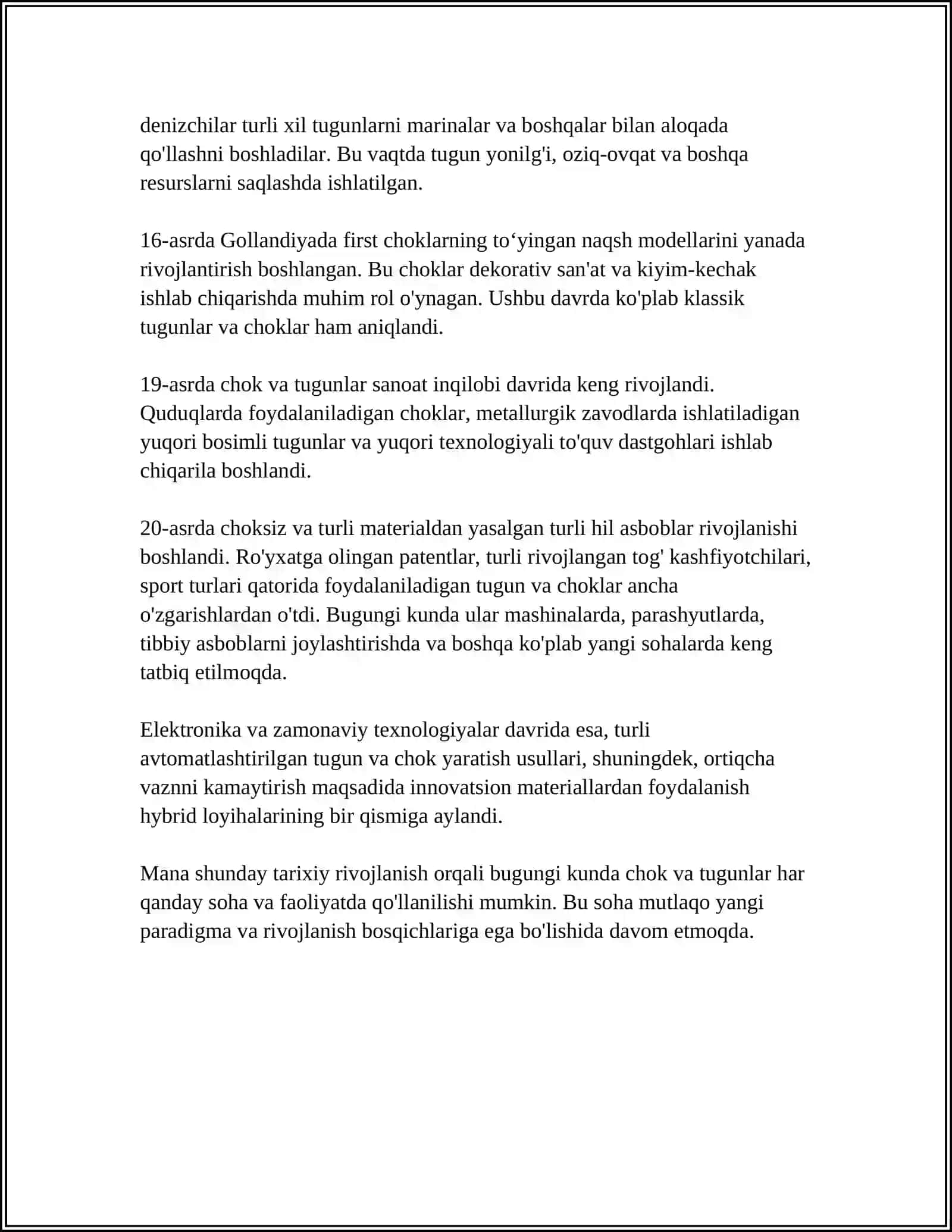 MUSTAQIL ISH Mavzu: CHOK VA TUGUN TURLARI 4