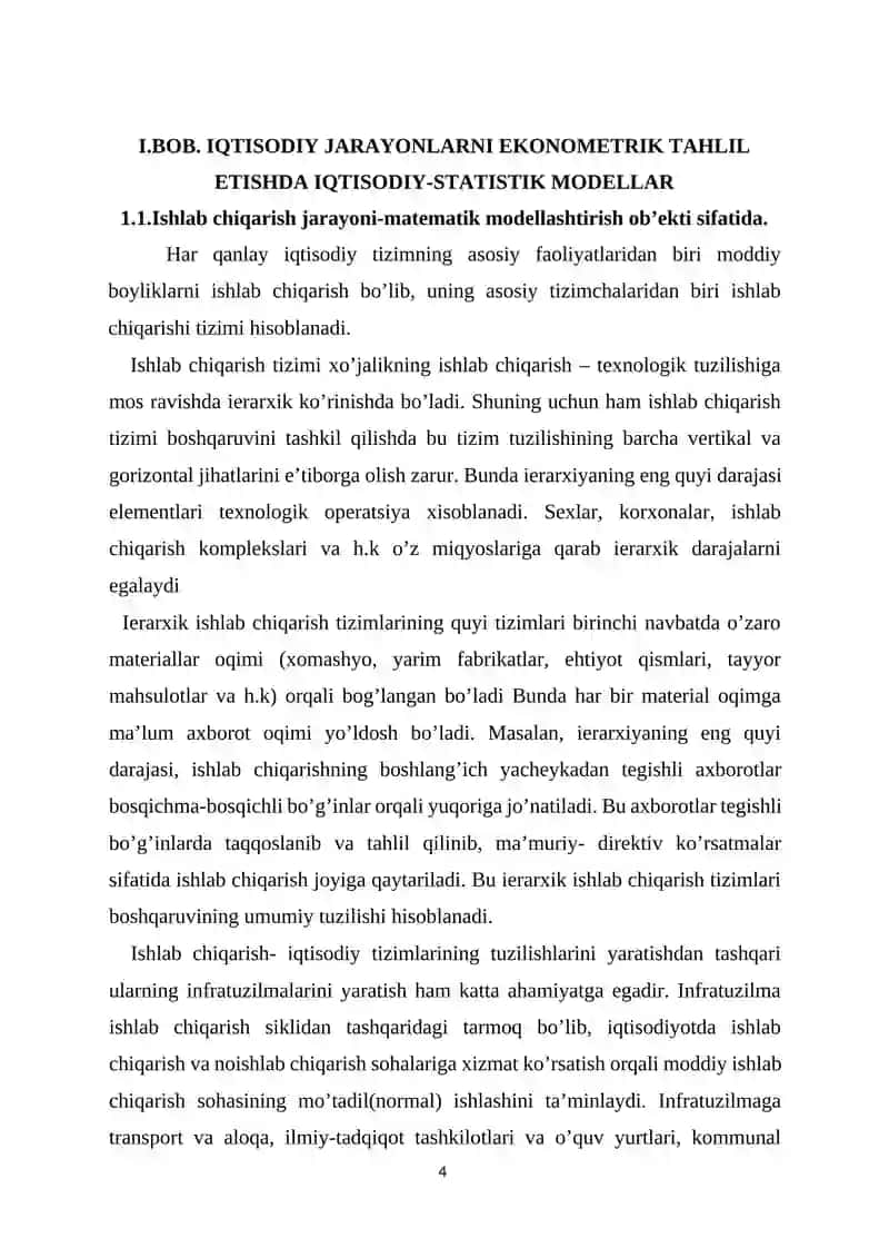 Ishlab chiqarish jarayoni-matematik modellashtirish ob’ekti sifatida 4