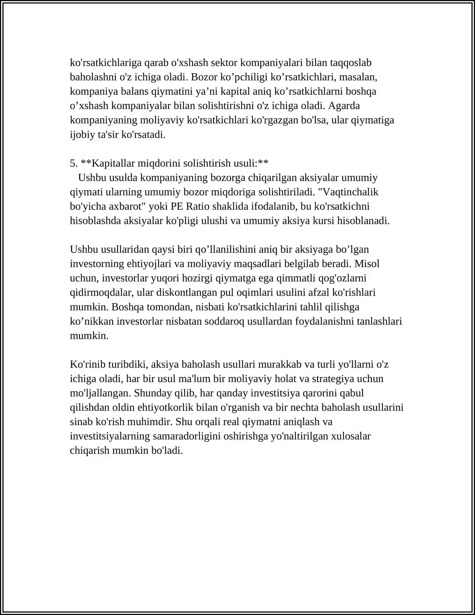 AKSIYA-BAHOLANISHI VA XUSUSIYATLARI KAPITAL BAHOSI 4