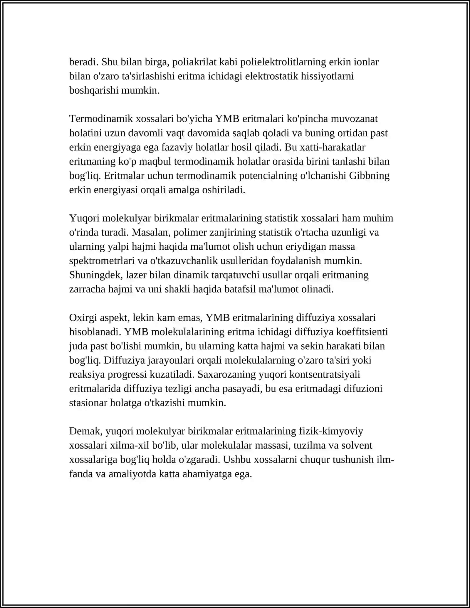 YUQORI MOLEKULYAR BIRIKMALAR ERITMALARINING XOSSALARI. QONNING REOLOGIK XOSSALARI 4