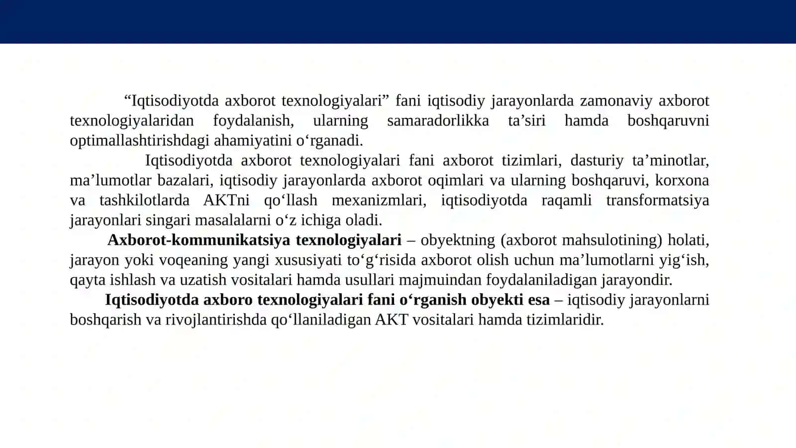 Iqtisodiyotda axborot texnologiyalari fanining ahamiyati, maqsadi va vazifalari 4