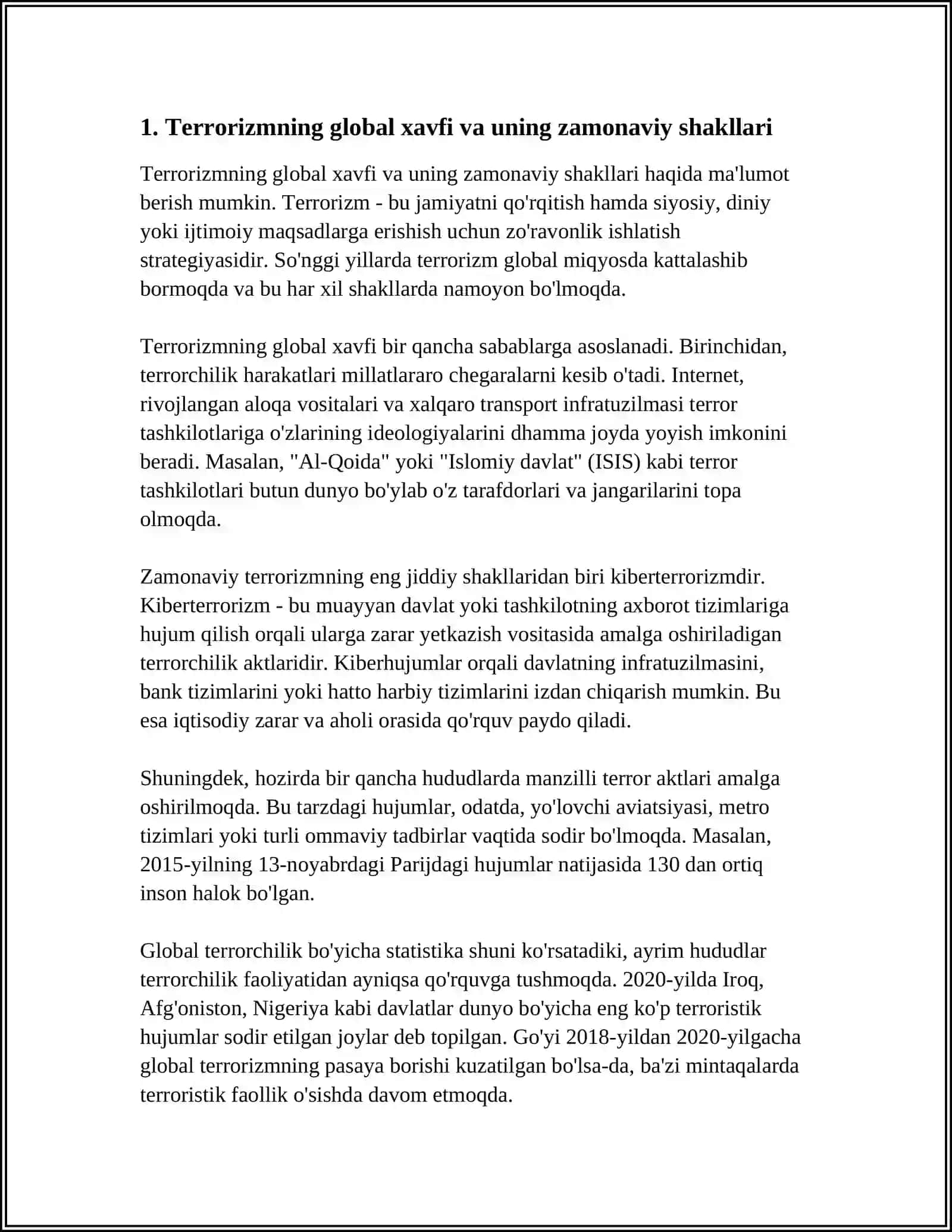 Mavzu: HOZIRGI DUNYODA TERRORIZM, EKSTREMIZM VA DINIY TAHDIDLAR: MOSLASHUVI VA MAFKURAVIY KURASH 4