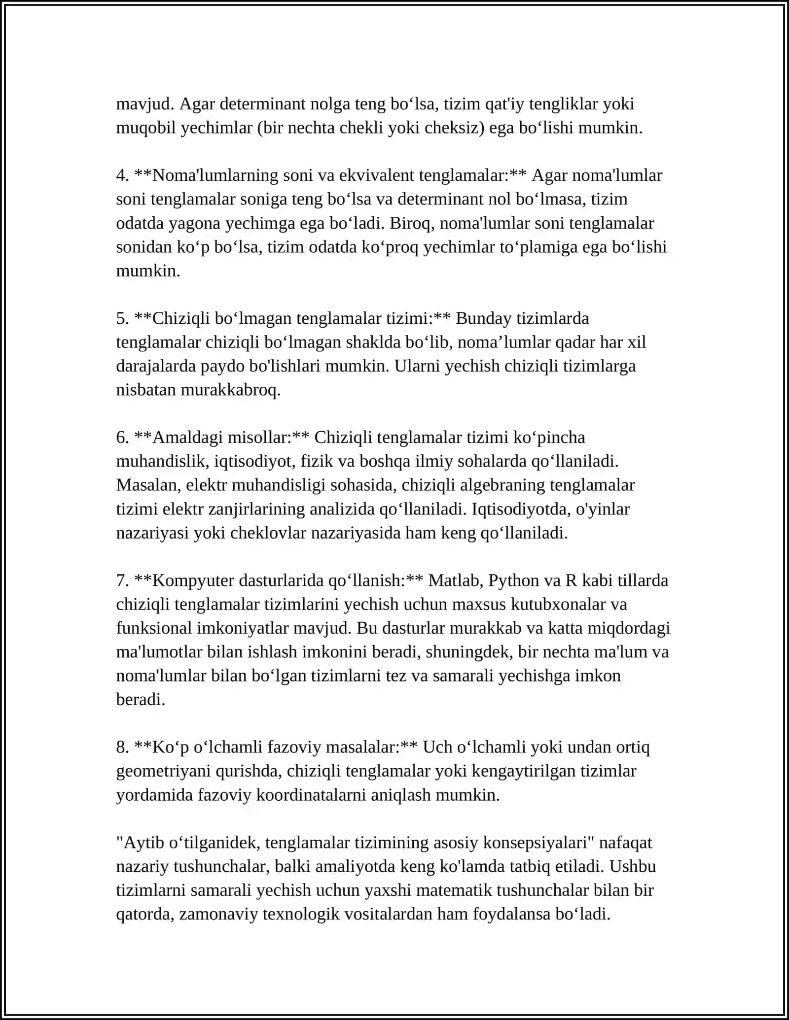 TENGLAMALAR TIZIMI KO'RINISHIDAGI EKONOMETRIK MODEL 4