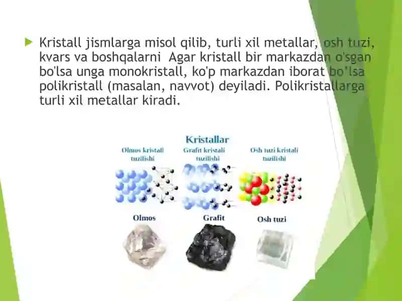 Qattiq jismlar. Kristall va amorf jismlar 4