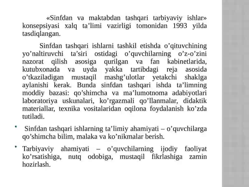 Sinfdan tashqari ishlarni tashkilotish 4