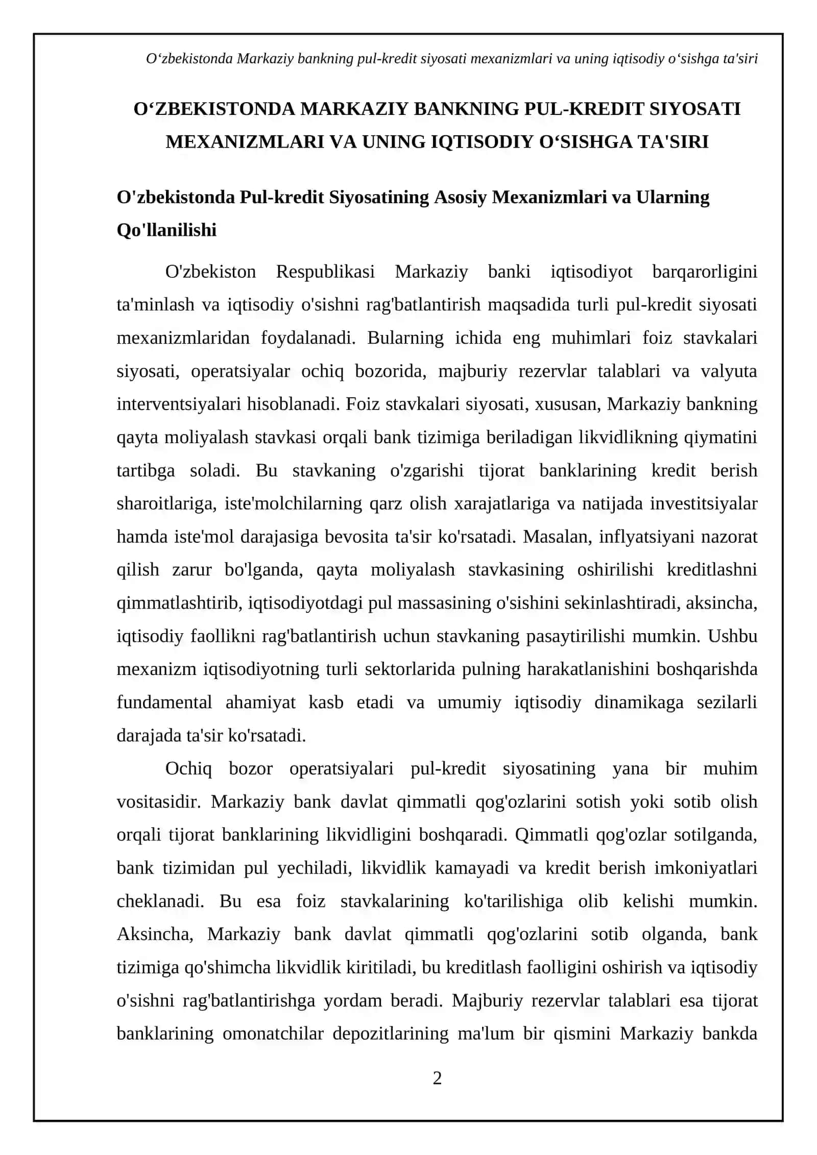 Markaziy bankning pul-kredit siyosati va tijorat banklarining iqtisodiy rivojlanishdagi o‘rni 4