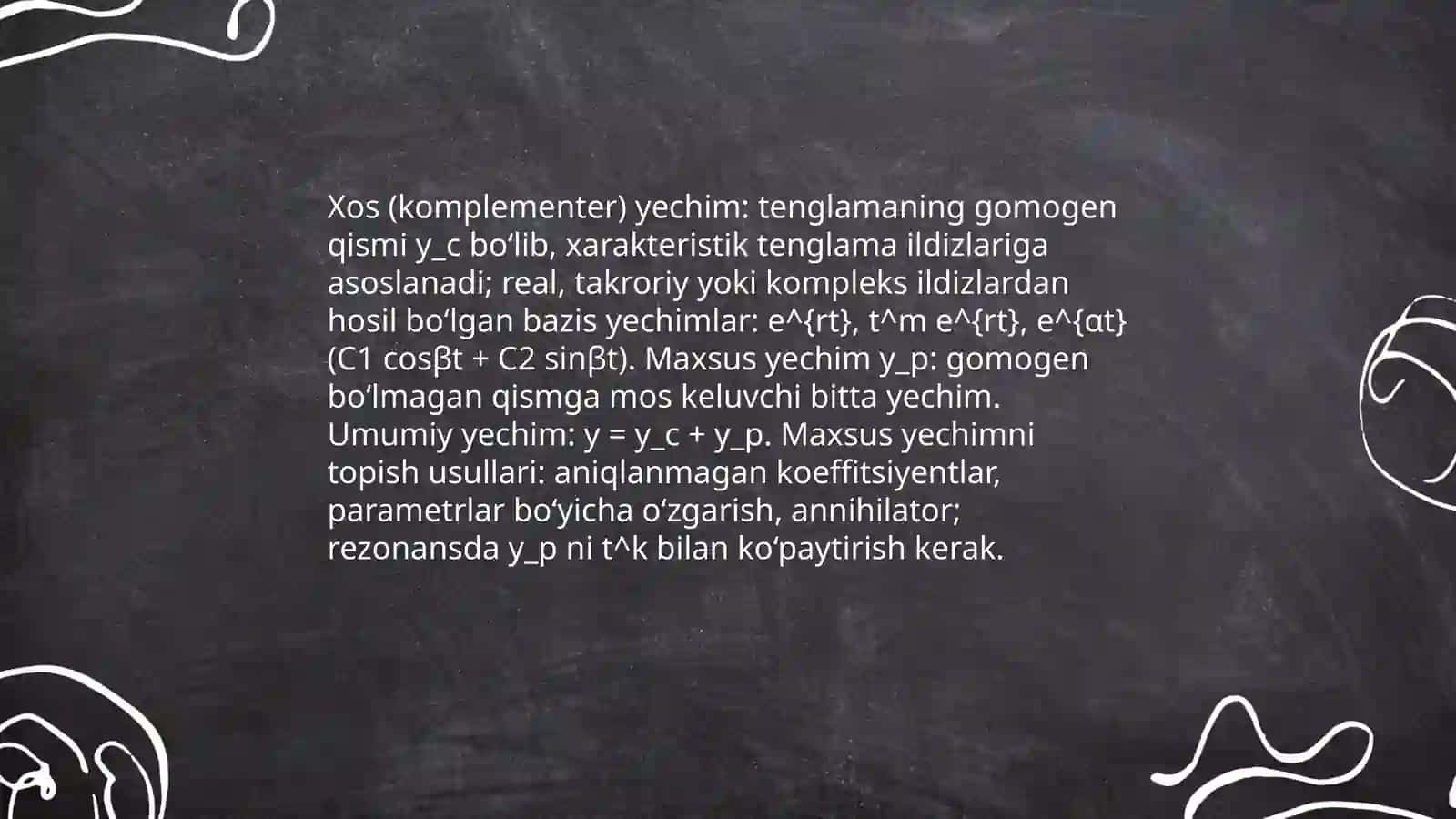 O’zgarmas koeffitsiyentli chiziqli bir jinsli bo’lmagan differensial tengalamalar 4