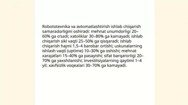Iqtisodiy sektorlarda yangi texnologiyalarni tadbiq etish va bu jarayonning sektorlar rivojlanishiga ta'siri Xolov Muxammad 4