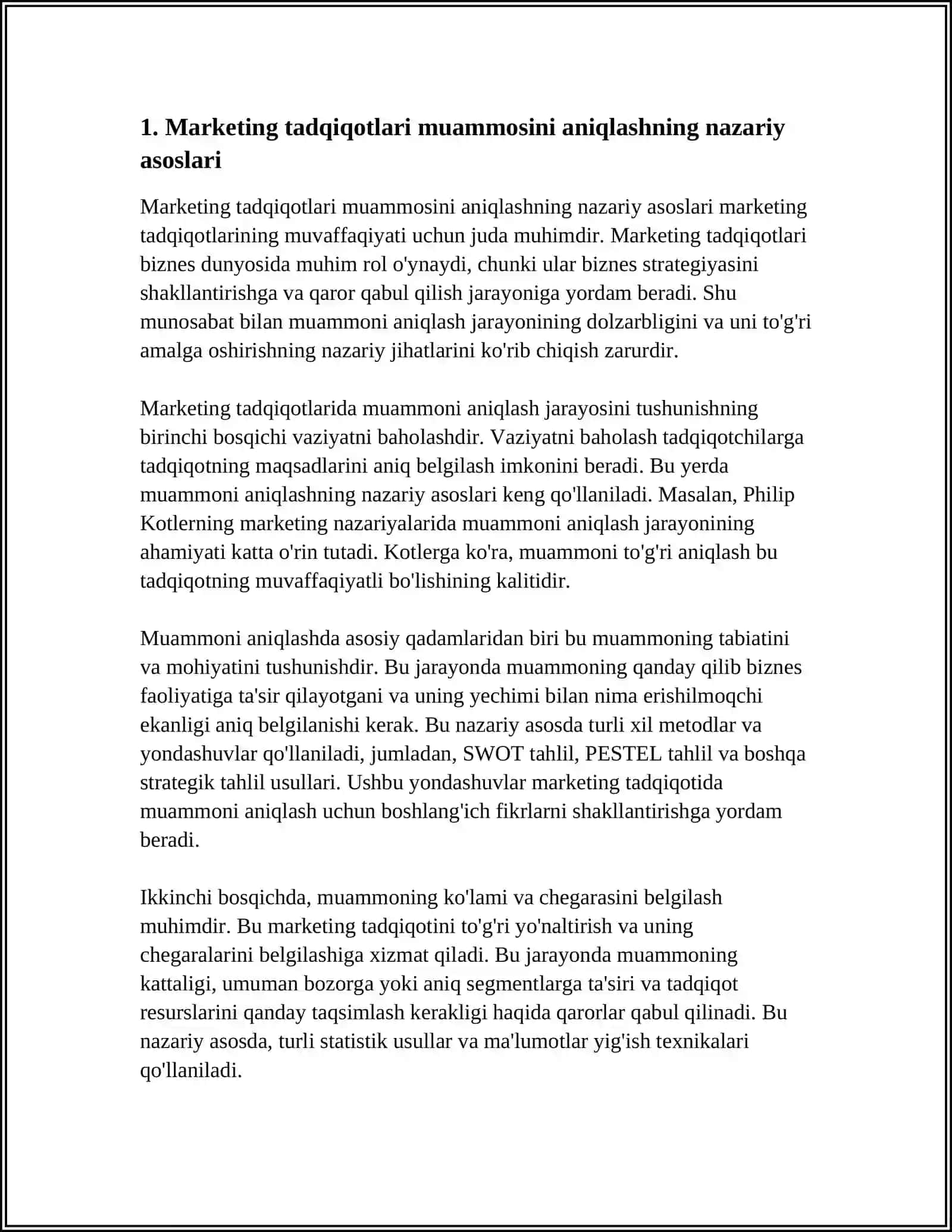 MARKETING TADQIQOTLARI MUAMMOSINI ANIQLASHNING AHAMIYATI 4