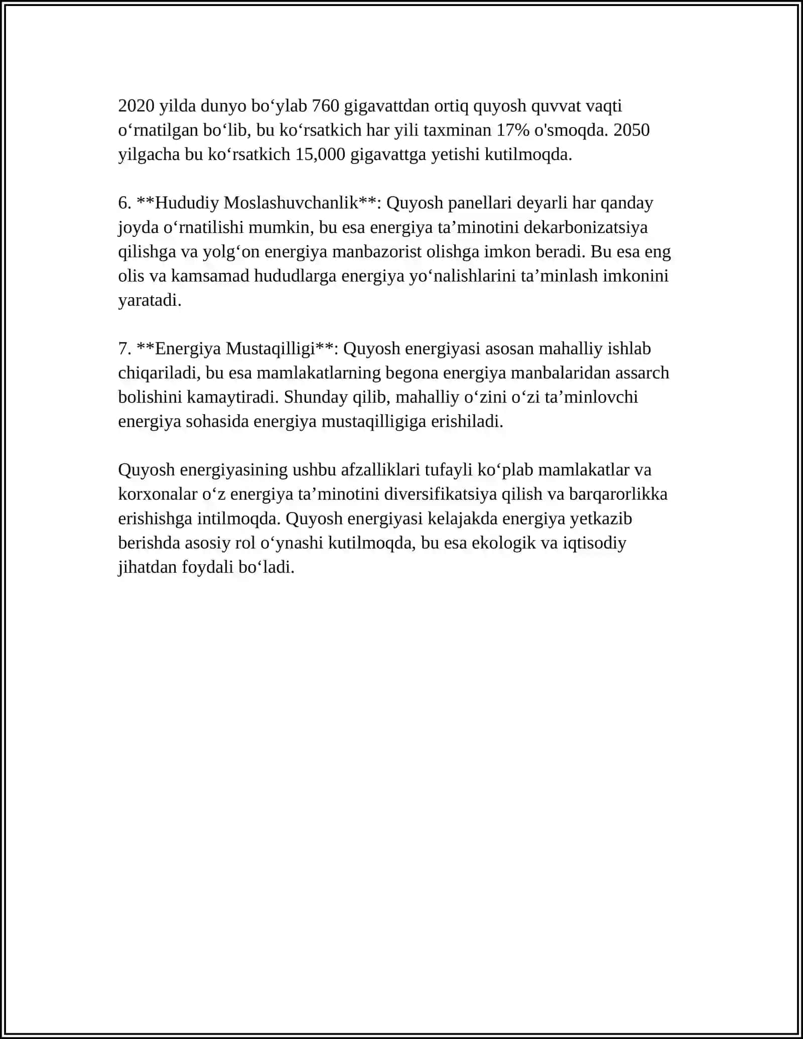 O'ZBEKISTON RESPUBLIKASIDA QUYOSH ENERGIYASIDAN FOYDALANISH ISTIQBOLLARI 4