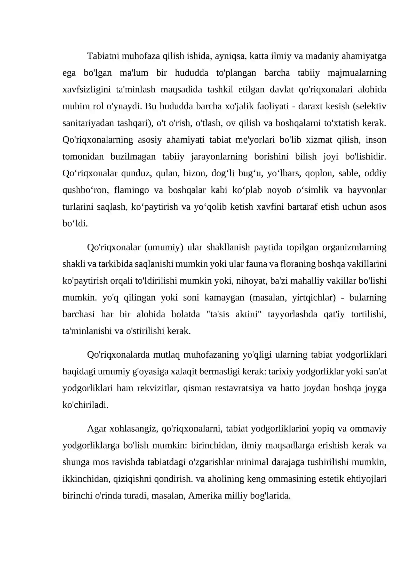 Qo'riqxonalarni tashkil etish va ularning faoliyatini o'rganish 4