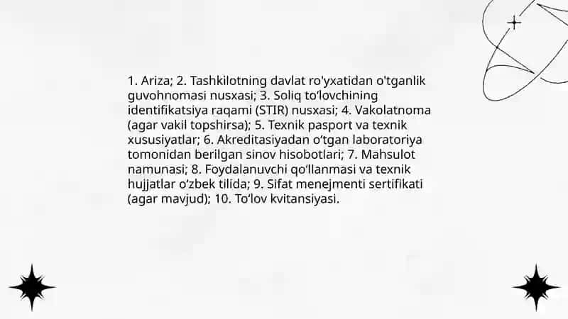 Oʻzbekiston Respublikasida joylashtirish vositalarini sertifikatsiyadan o'tkazish 4