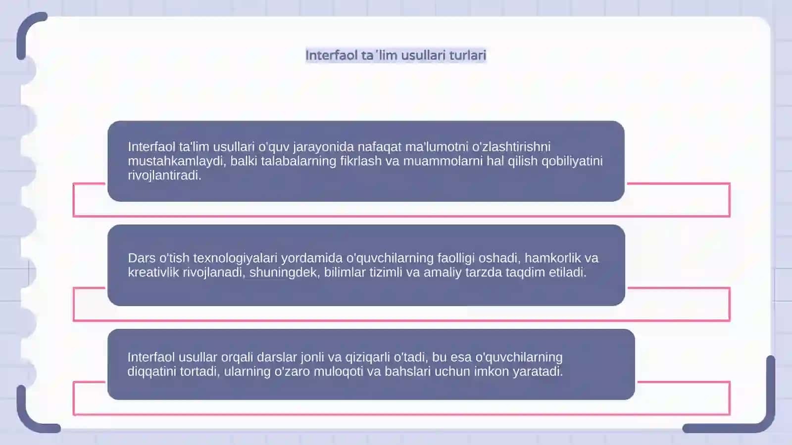 Taʼlimning interfaol usullari. Dars oʻtish texnalogiyalari 4