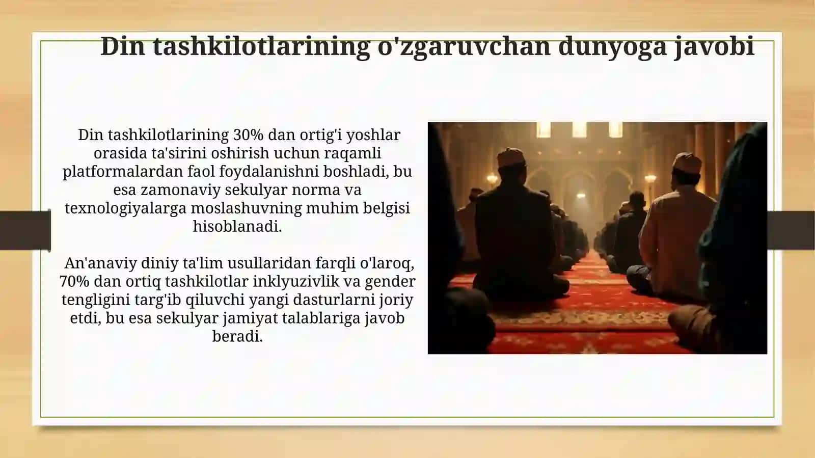 Diniy tashkilotlarning zamonaviy dunyoviy me'yorlarga moslashuvini ahamiyati 4