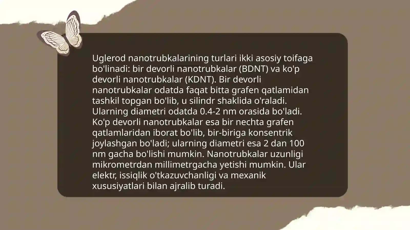 Uglerod nanotrubkalari va boshqalar. Uglerod nanotrubkalari olish. Bir va koʻb devorli nanotrubkalar sintezi. Nanotrubkalar elektrik xossalari 4