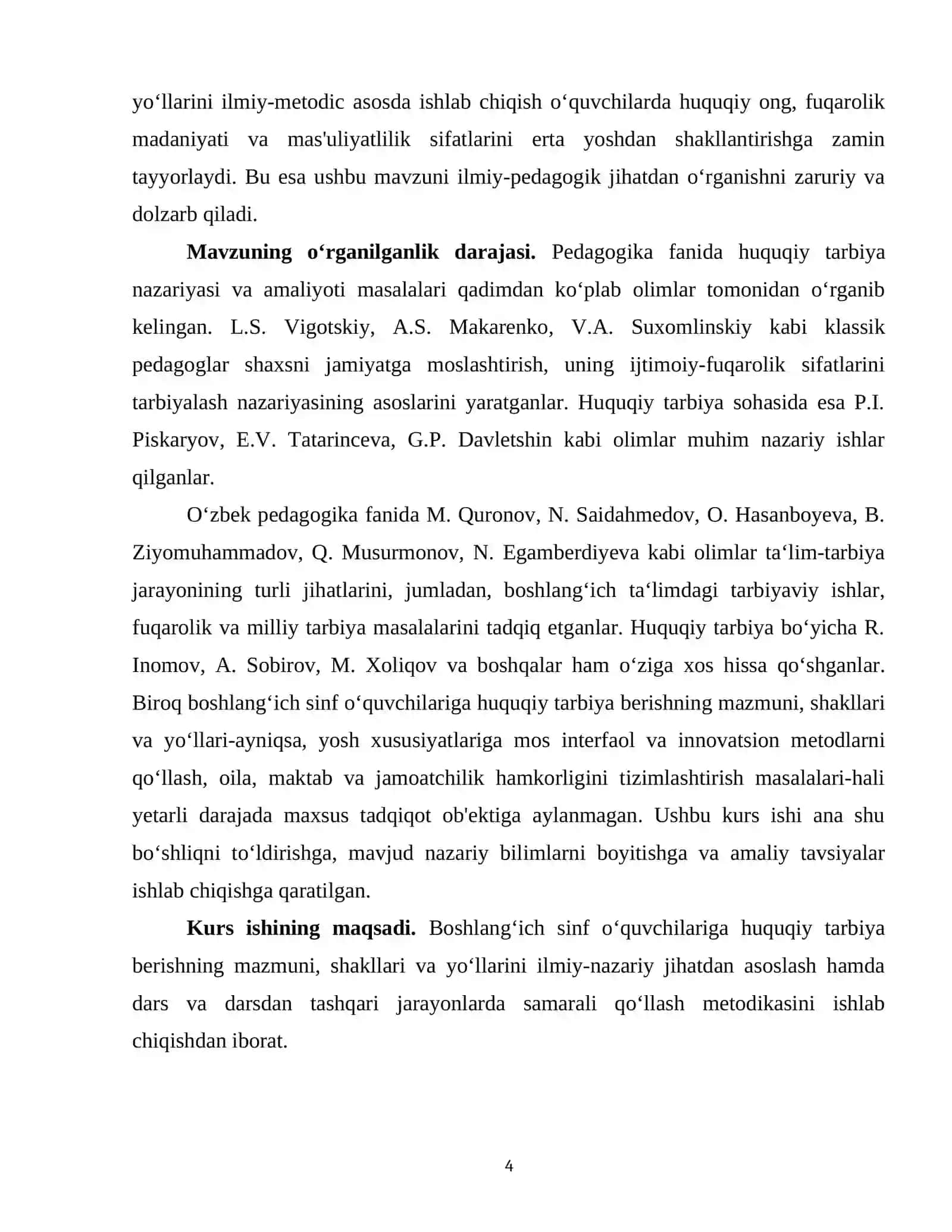 BOSHLANGʻICH SINF OʻQUVCHILARIGA HUQUYIY TARBIYA BERISH MAZMUNI VA YOʻLLARI 4