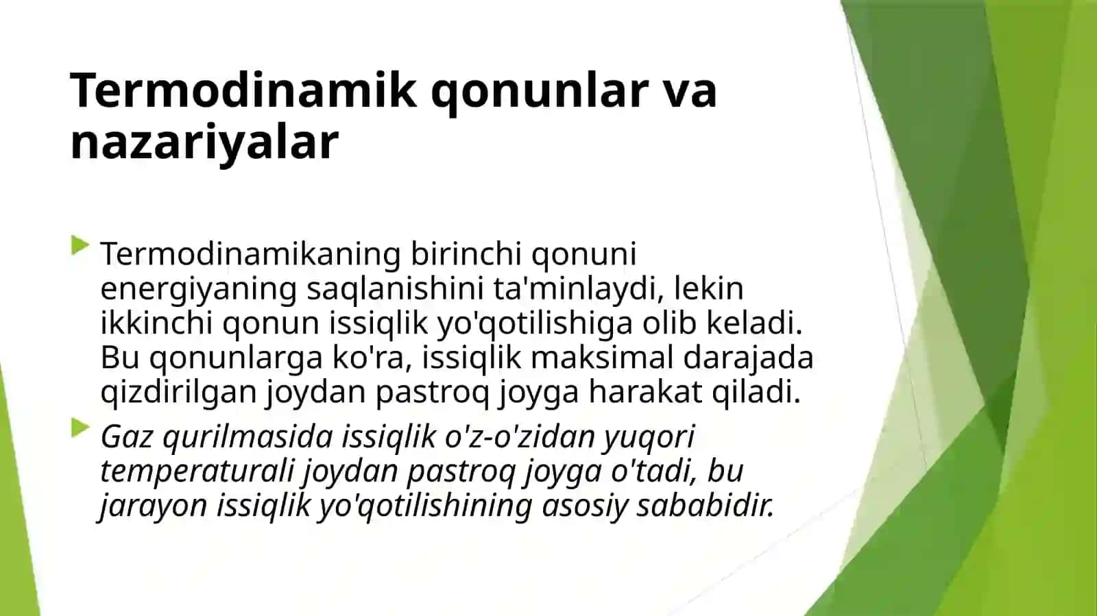 Aktiv bosqichda issiqlik energiyasining yoqotilishi 4