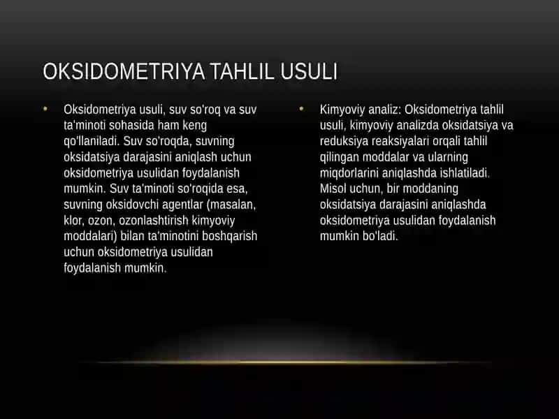 Oksidimetriya usulining klinik labaratoriyalarda qo’llanilishi 4