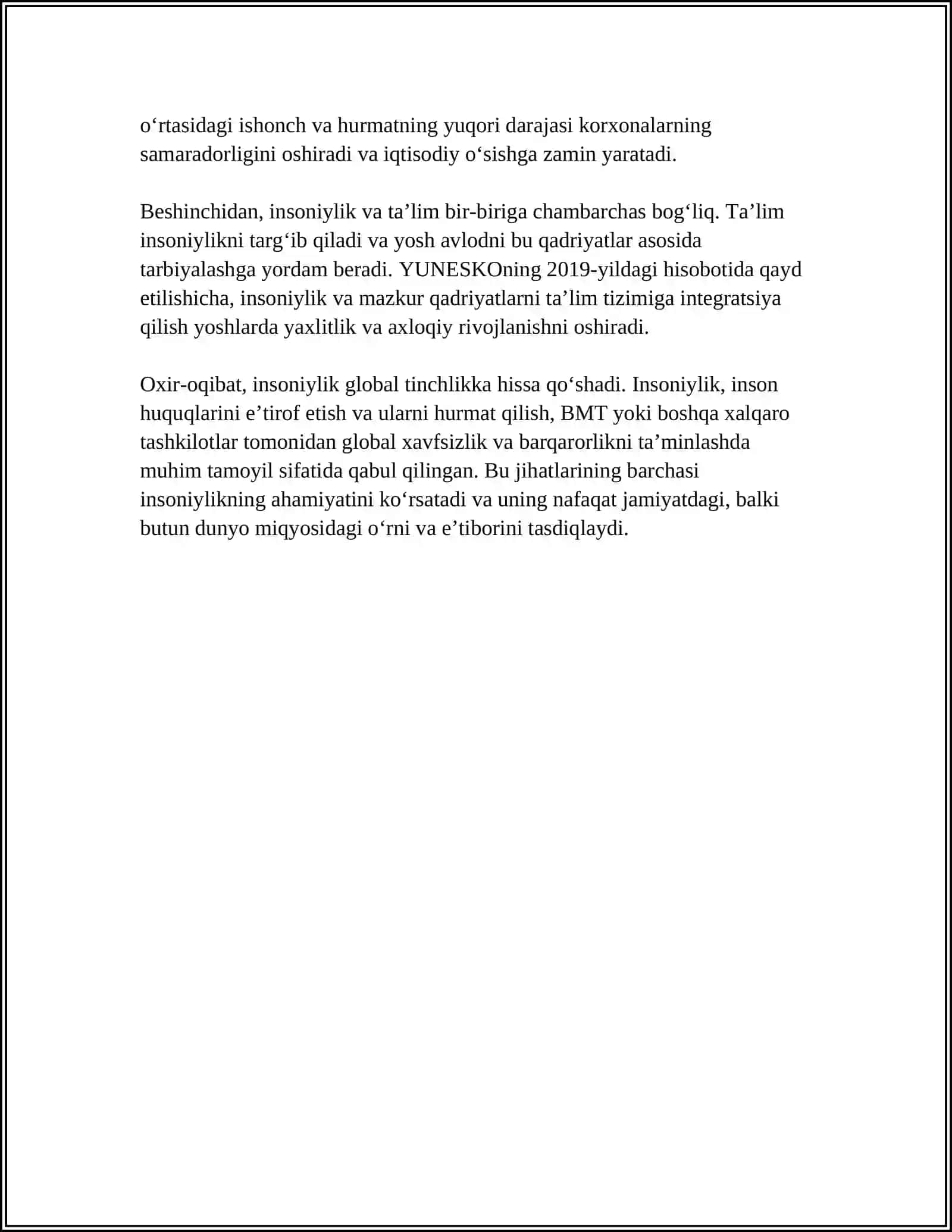 INSONIYLIK, INSONPARVARLIK TUYĞUSI MA'NAVIY KOMILLIK EGALIGI 4