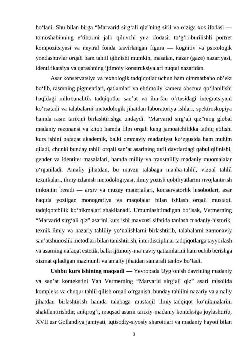 Yevropada uyg‘onish davri. Gollandiyalik rassom  Yan Vermerning  “Marvarid sirg‘ali qiz” kartinasi 4