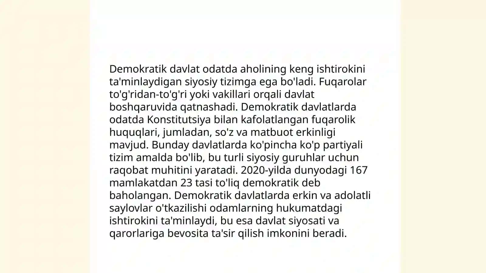 Yangi tahrirdagi konstitutsiyani.Birinchi boʻlim.Asosiy prinsiplar boʻyicha taqdimot tayyorlab ber 4