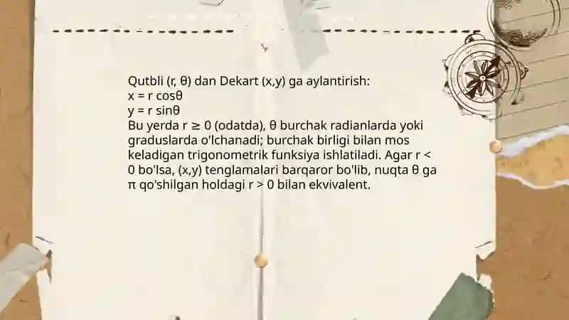Dekart va qutbli koordinatalari orasidagi bog'lanishlar 4