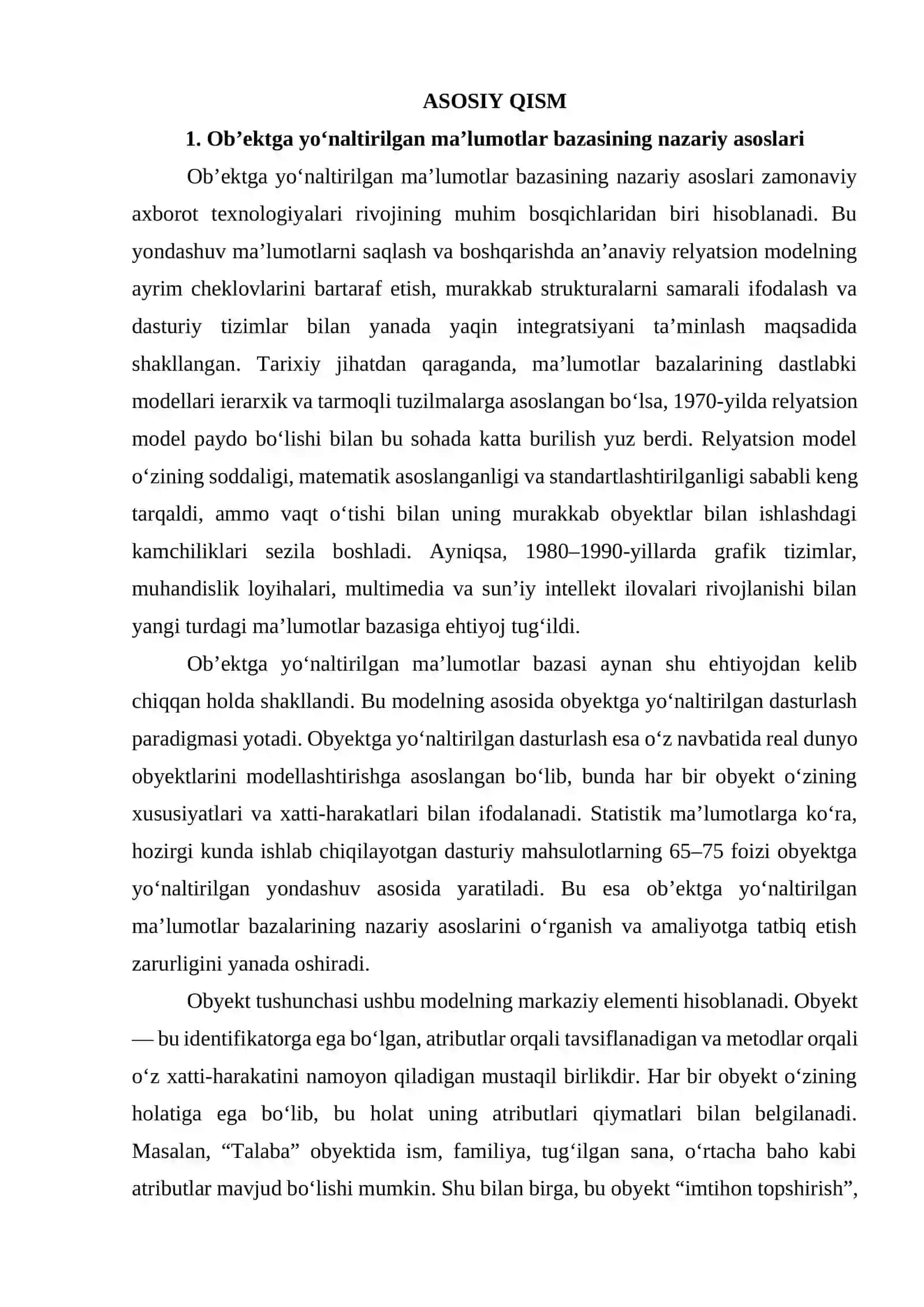 Ob'ektga yoʻnaltirilgan ma'lumotlar bazasi 4