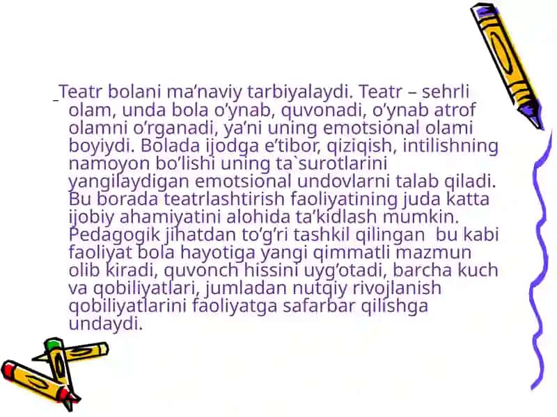 Maktabgacha ta'lim tashkilotida sahnalashtirish faoliyatining asosiy maqsadi 4