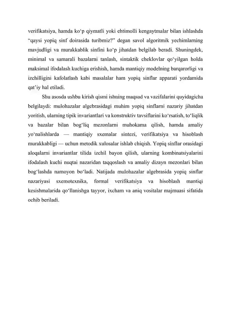 Mulohazalar algebrasida muhim yopiq sinflar 4
