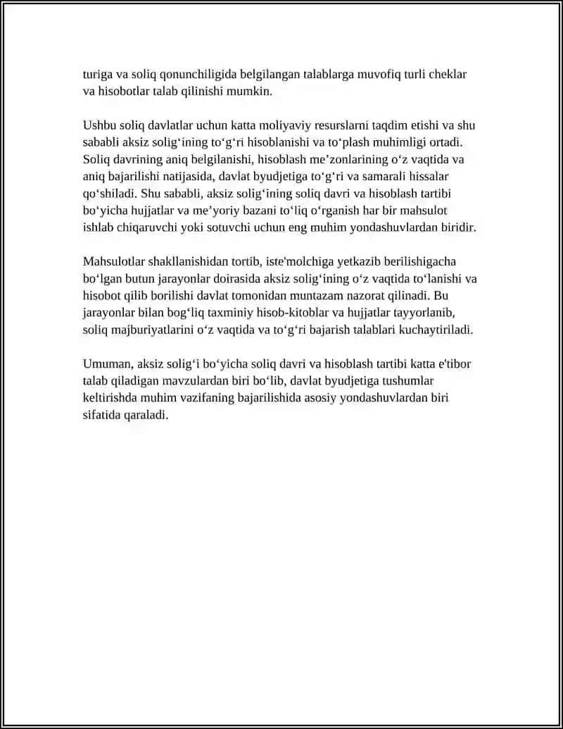 AKSIZ SOLIĢINING SOLIQ DAVRI VA HISOBLASH TARTIBI 4