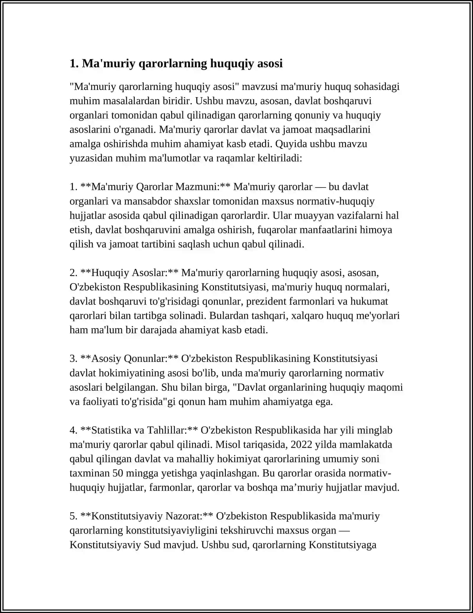 O’ZBEKISTON RESPUBLIKASINING IJRO ETUVCHI HOKIMIYATI (VAZIRLIKLAR VA BOSHQA BOSHQARUV ORGANLARI) TOMONIDAN QABUL QILINADIGAN MAʼMURIY QARORLAR USTIDAN NAZORAT MEXANIZMLARINI O’RGANING 4