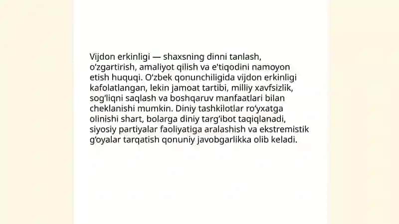 O‘zbekistonda vijdon erkinligi va diniy tashkilotlar haqidagi qonun 4