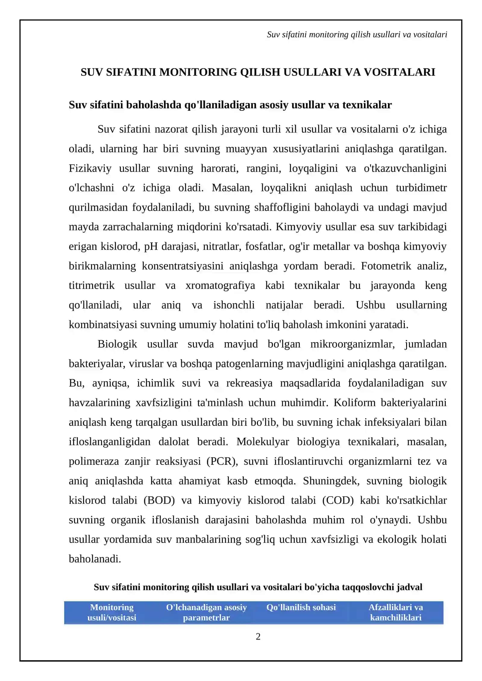 Suv sifatini monitoring qilish usullari va vositalari 4