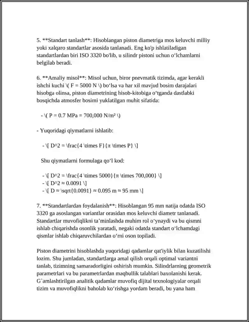 PNEVMATIK VA GIDRAVLIK YURITMALARNI GEOMETRIK PARAMETRLARINI HISOBLAB STANDARTDAN TANLASH 4