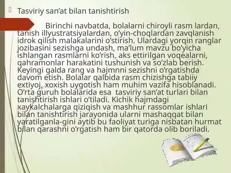 "Tasviriy faoliyatga o‘rgatishning maqsadi" mavzusi taqdimoti 4