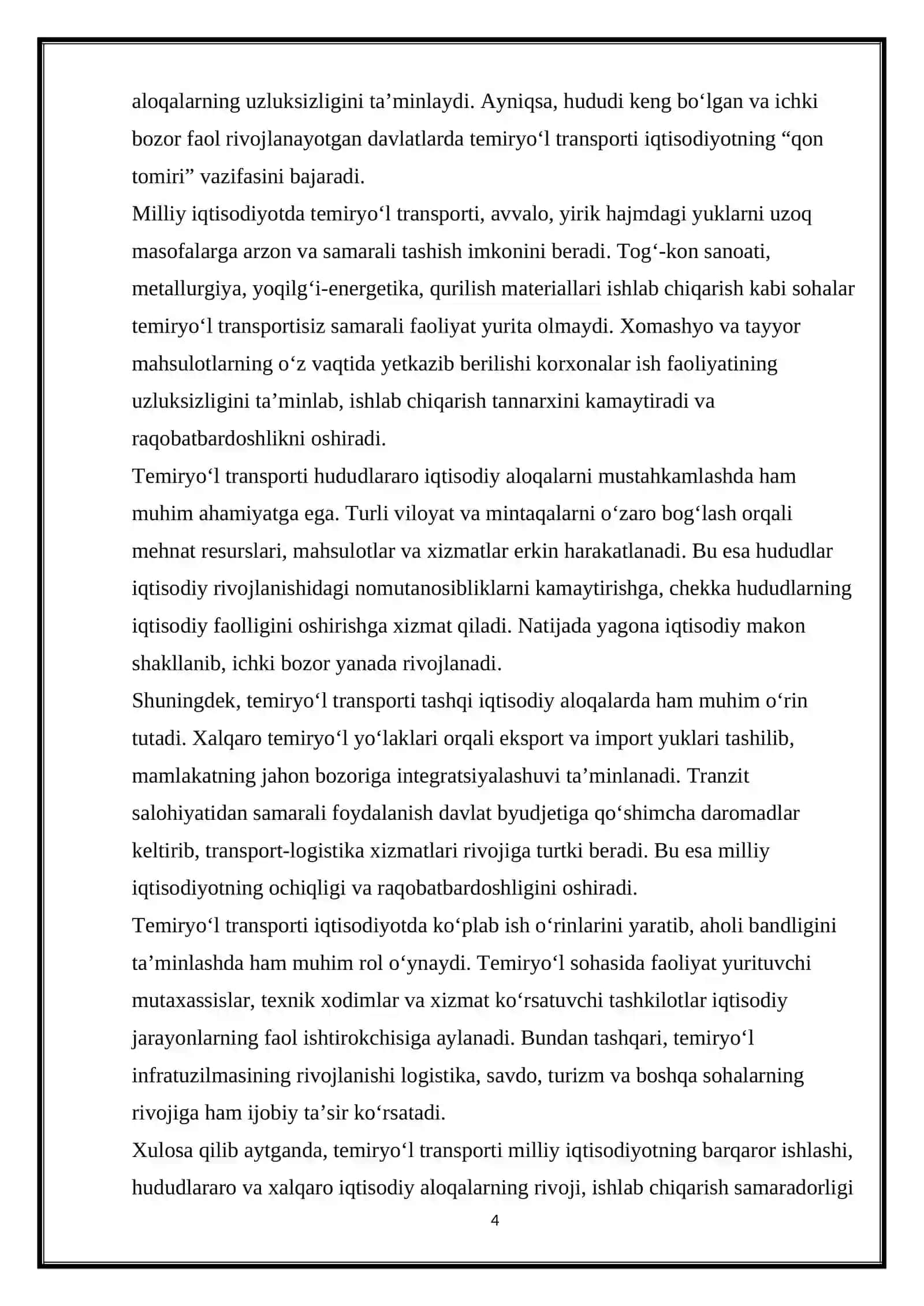 Temiryo‘l transportining iqtisodiyotdagi o‘rni va ahamiyati 4