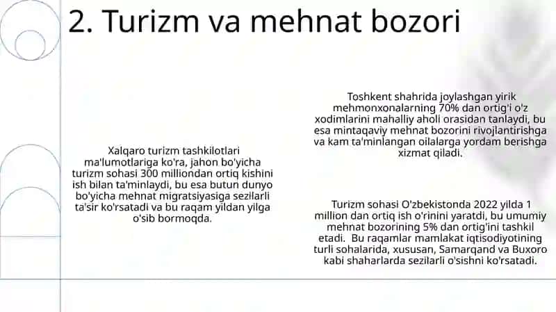 Turizm ijtimoiy mazmuni, jamiyatdagi shakllanishi va rivojlanishidagi o'rni 4
