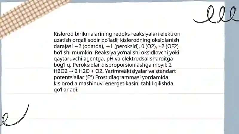 Kislorod birikmalarining oksidlanish-qaytarilish. Frost diagrammasi 4