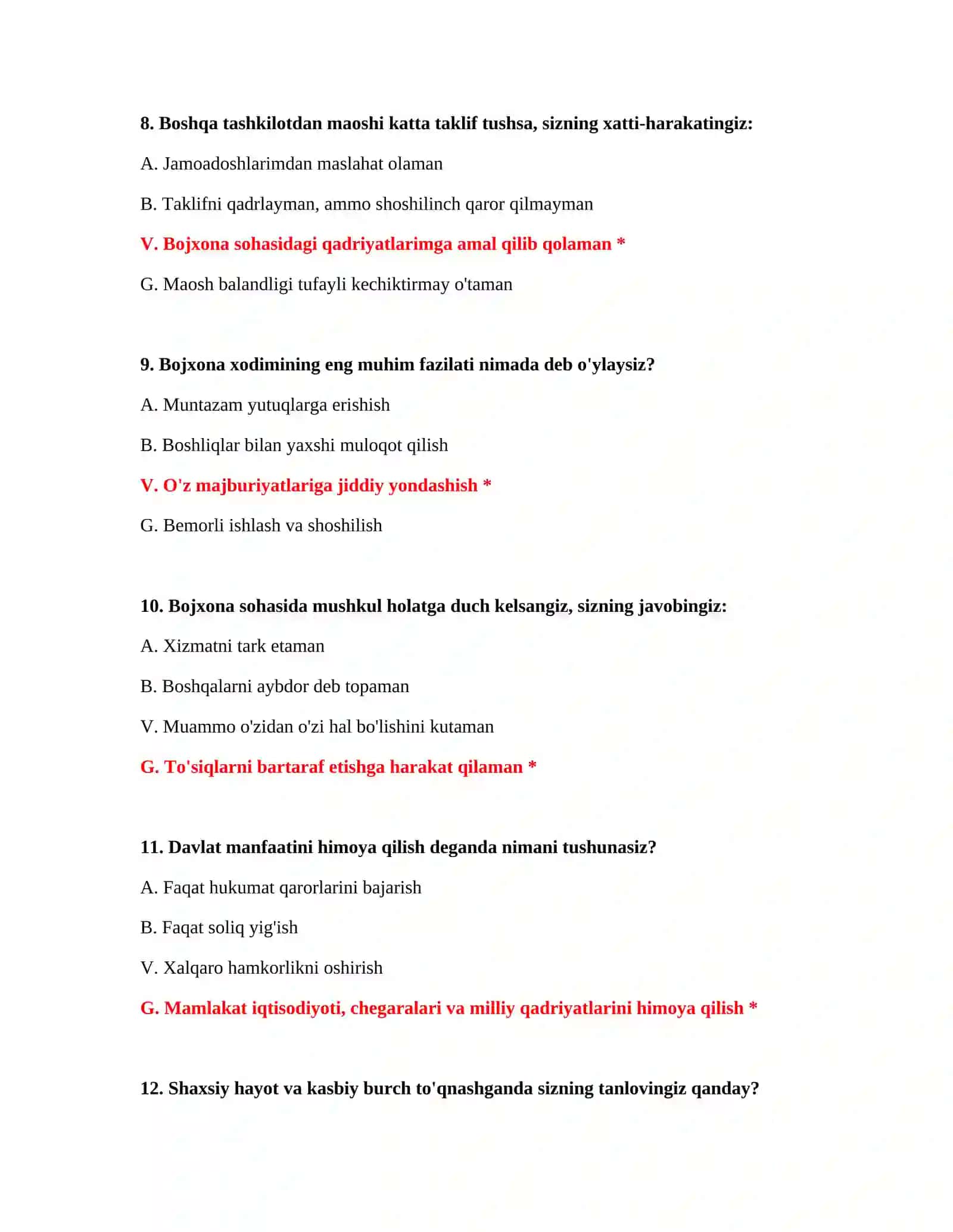 Bojxona qo‘mitasiga ishga kirish test savollari 4
