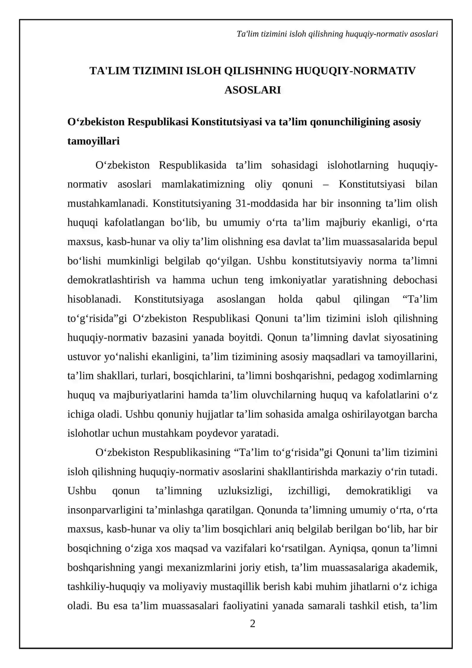 O'zbekiston Respublikasida ta'lim sohasida olib borilayaotgan ilohotlar 4