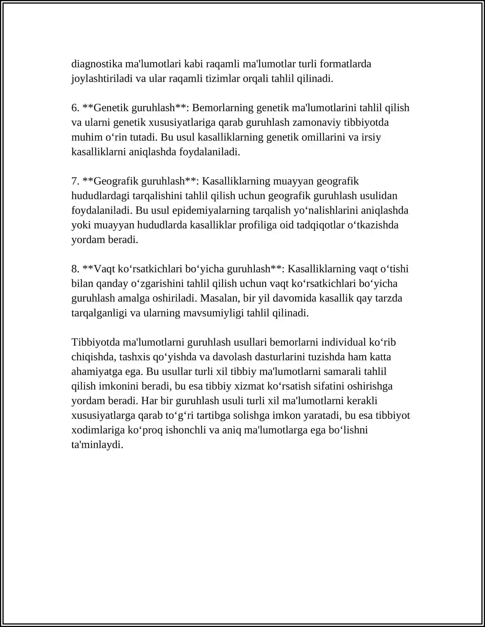 TIBBIYOT SOHASIGA OID JADVAL MA'LUMOTLARINI GURUHLASH, TARTIBLASH, SARALASH VA FILTIRLASH 4