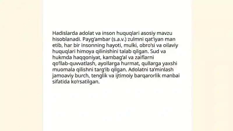 Islomda inson huquqlari himoyasi, ijtimoiy tenglik, adolat va tolerantlik 4