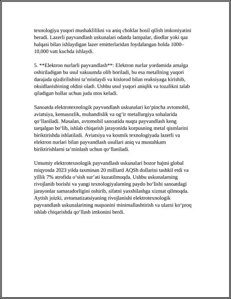 Elektrotexnologik Qurilmalar va Ularning Sanoatda Qo‘llanilishi 4