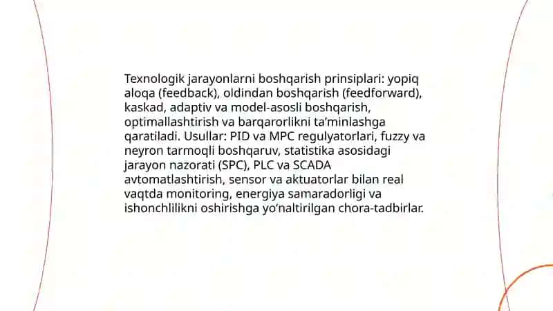 Ishlab chiqarishni nazorat qilish va Texnologik jarayonni boshqarish 4