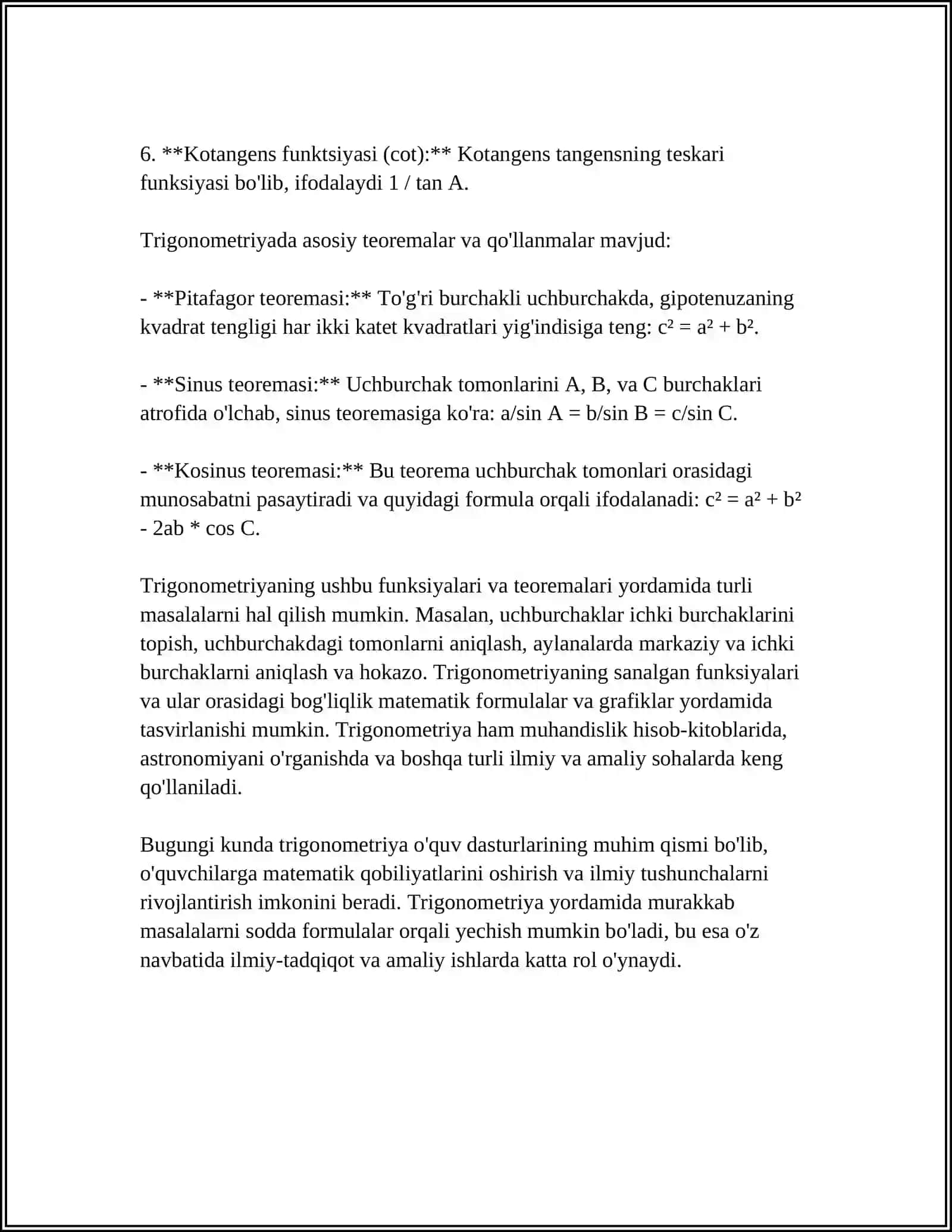 TRIGONOMETRIYANING ASOSIY AYNIYATLARI 4