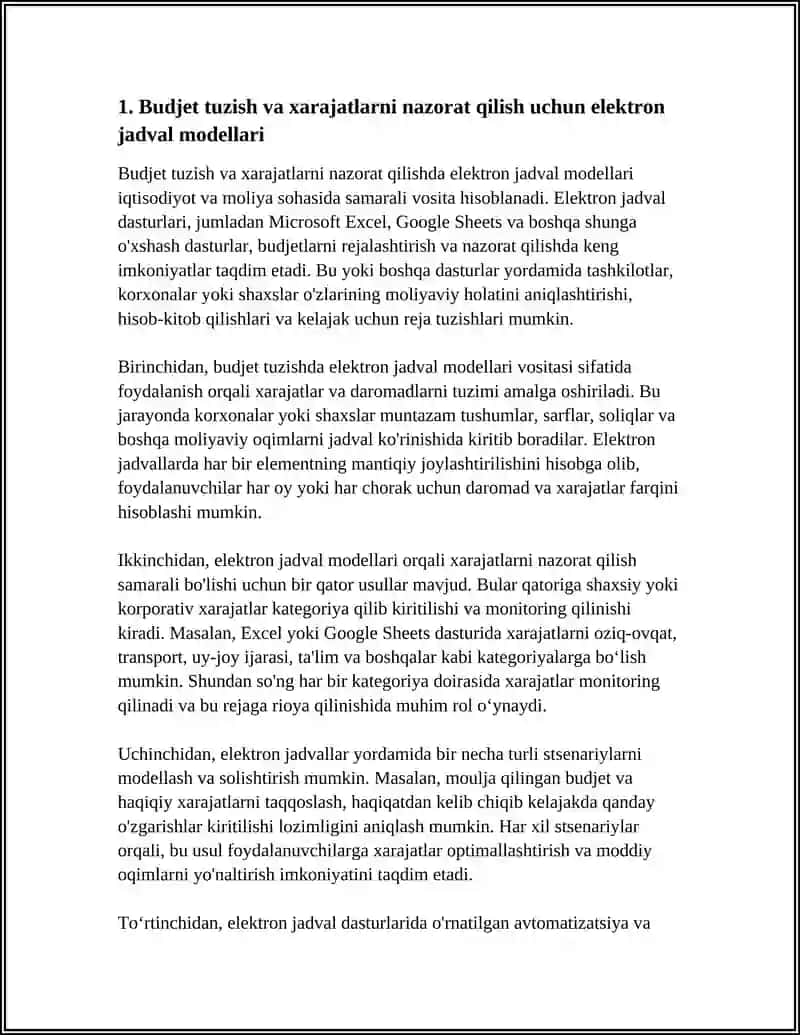 IQTISODIYOT VA MOLIYA SOHASIDAGI AMALIY MASALALARNI HAL QILISH UCHUN ELEKTRON JADVAL PROTSESSORLARIDAN FOYDALANISH 4