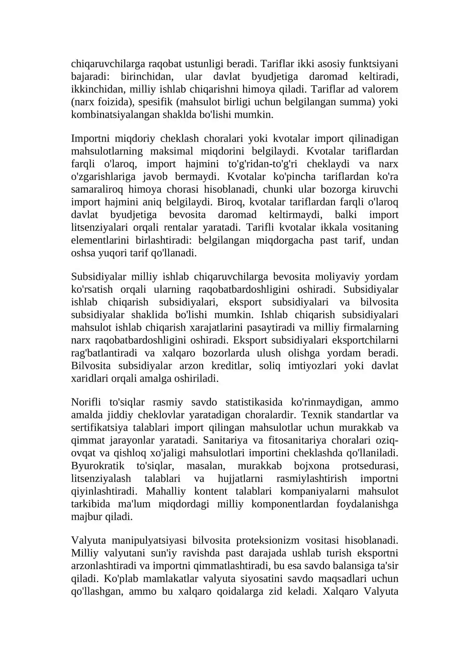 TASHQI SAVDO SIYOSATI: PROTEKSIONIZM VA ERKIN SAVDO 4